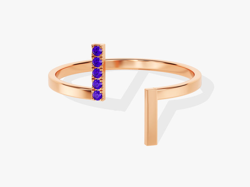 Double Bar Amethyst Birthstone Open Ring