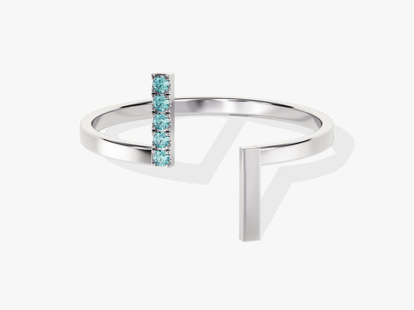 Double Bar Aquamarine Birthstone Open Ring