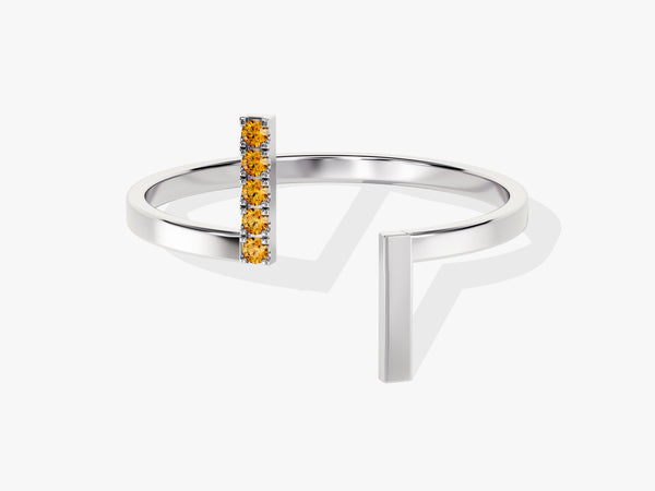 Double Bar Citrine Birthstone Open Ring