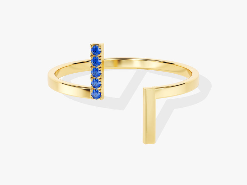 Double Bar Sapphire Birthstone Open Ring