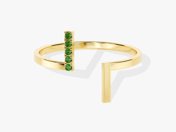 Double Bar Emerald Birthstone Open Ring