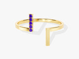 Double Bar Amethyst Birthstone Open Ring