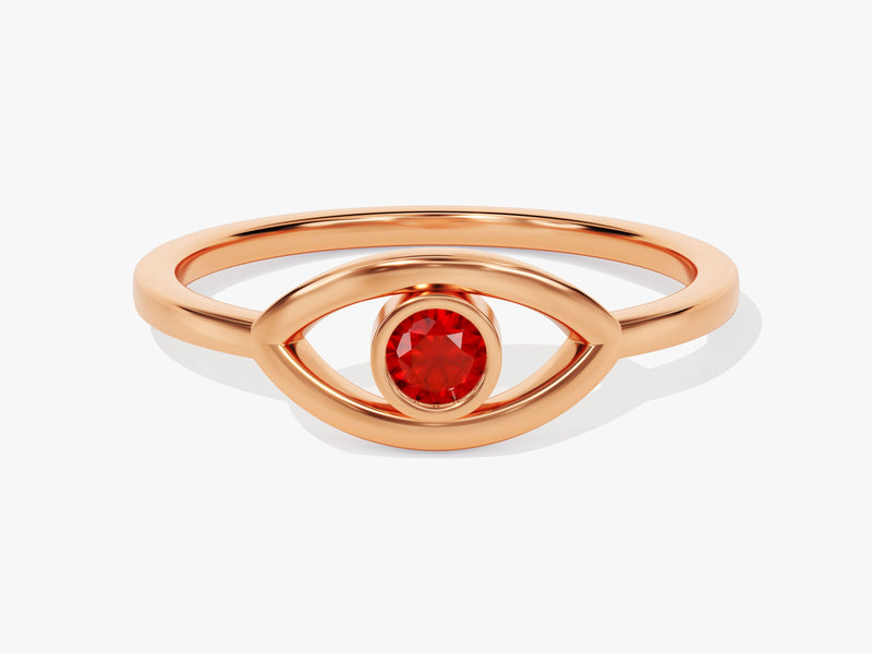 Solo Ruby Birthstone Evil Eye Ring