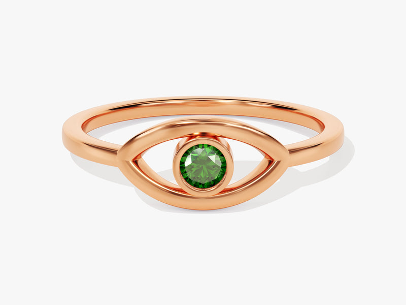 Solo Emerald Birthstone Evil Eye Ring