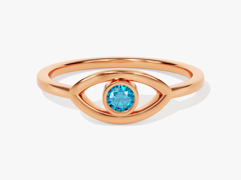 Solo Blue Topaz Birthstone Evil Eye Ring