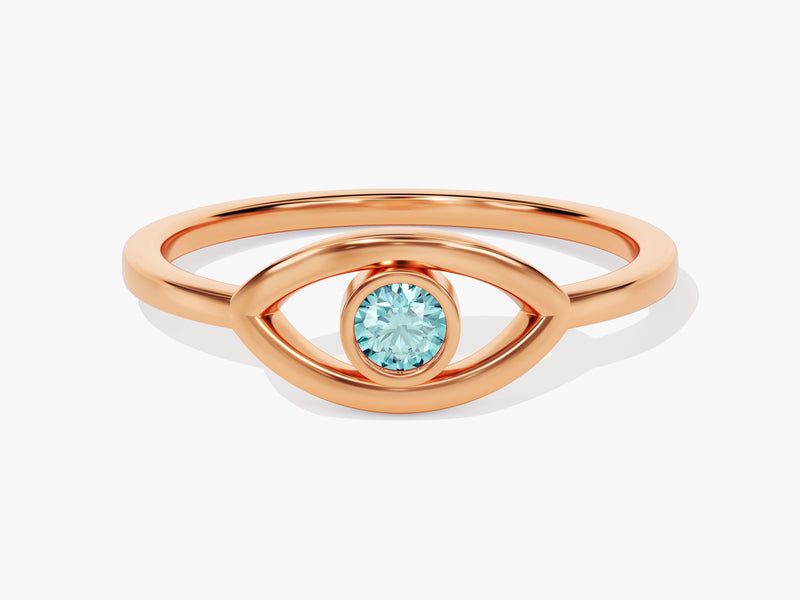 Solo Aquamarine Birthstone Evil Eye Ring