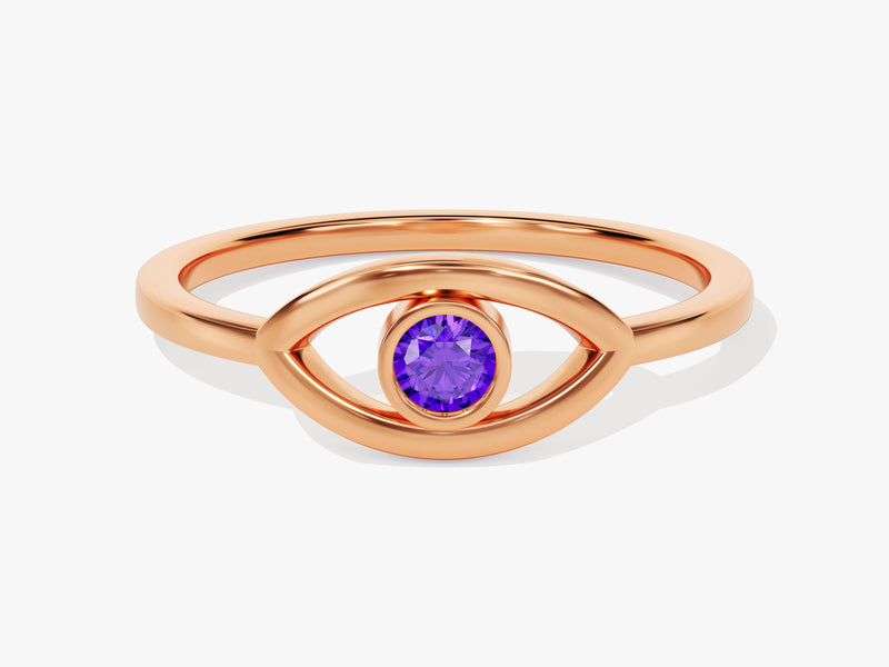 Solo Amethyst Birthstone Evil Eye Ring