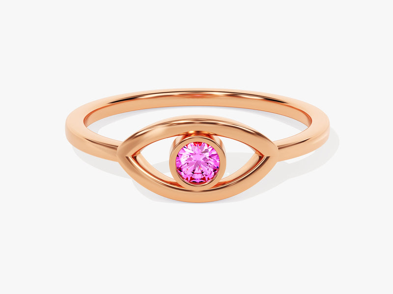 Solo Pink Tourmaline Birthstone Evil Eye Ring