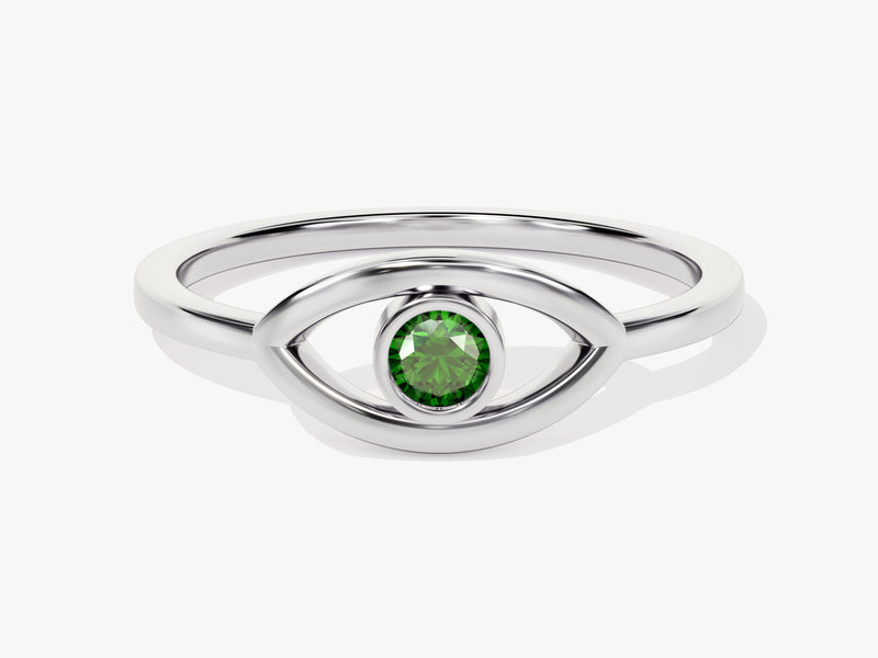 Solo Emerald Birthstone Evil Eye Ring