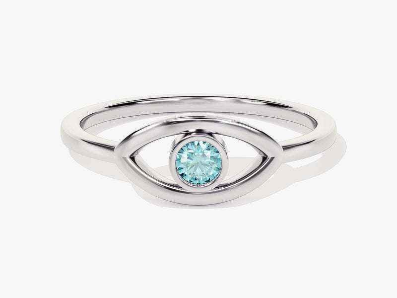 Solo Aquamarine Birthstone Evil Eye Ring