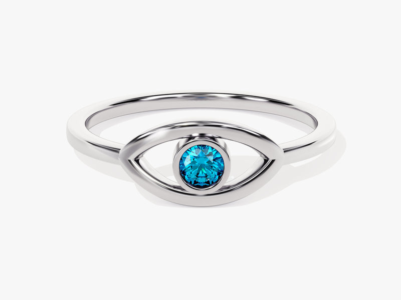 Solo Blue Topaz Birthstone Evil Eye Ring