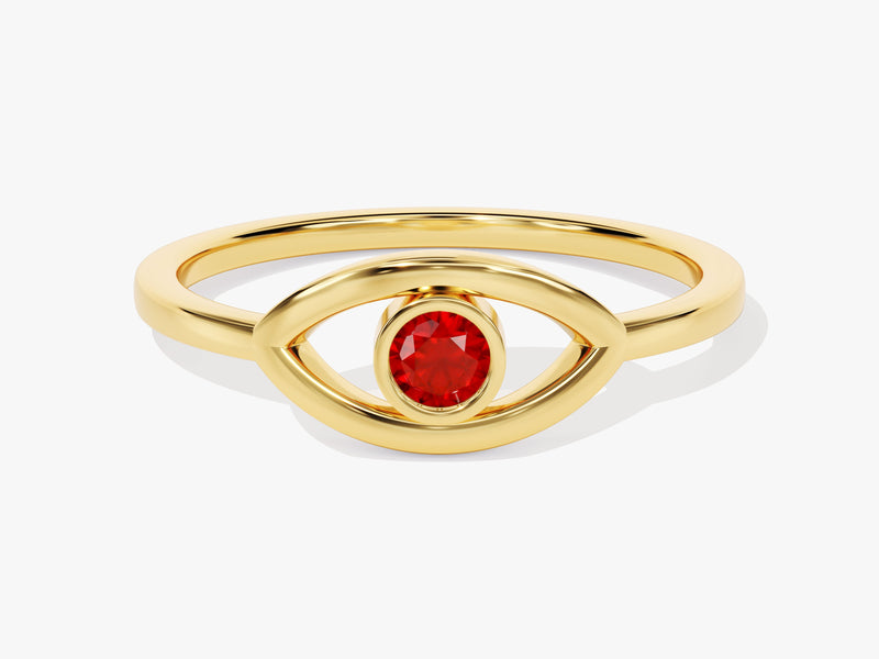 Solo Ruby Birthstone Evil Eye Ring