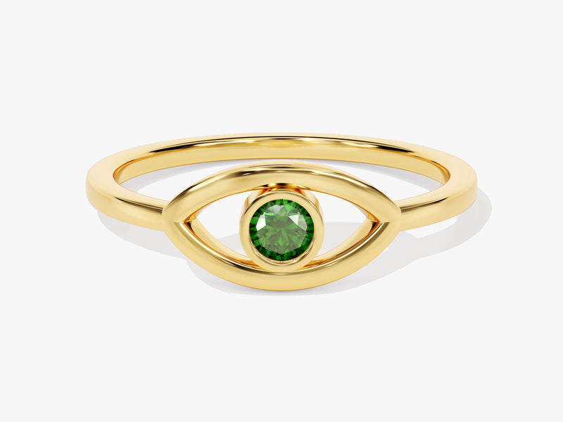 Solo Emerald Birthstone Evil Eye Ring