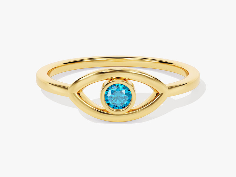 Solo Blue Topaz Birthstone Evil Eye Ring