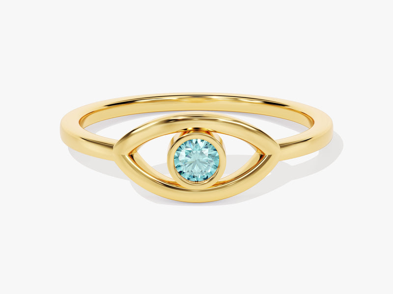 Solo Aquamarine Birthstone Evil Eye Ring