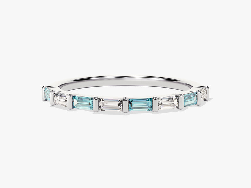 Baguette Bar Aquamarine Birthstone Ring