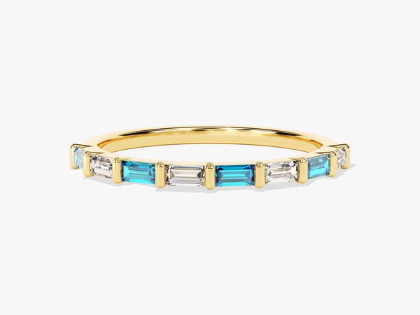 Baguette Bar Blue Topaz Birthstone Ring