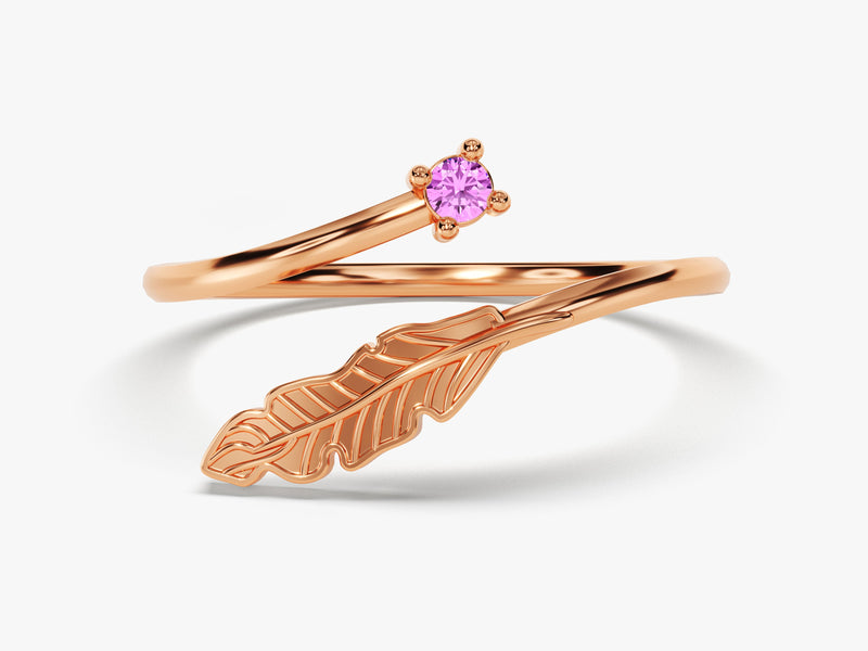 Open Leaf Pink Tourmaline Birthstone Ring