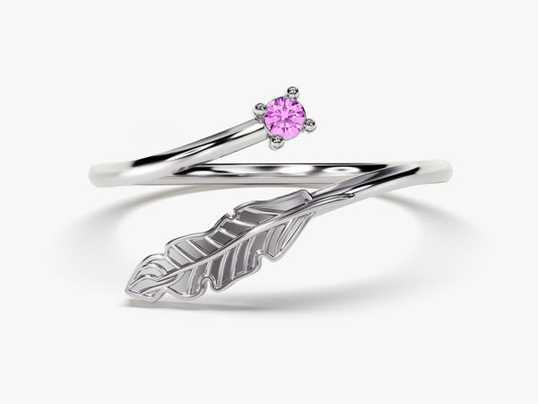 Open Leaf Pink Tourmaline Birthstone Ring