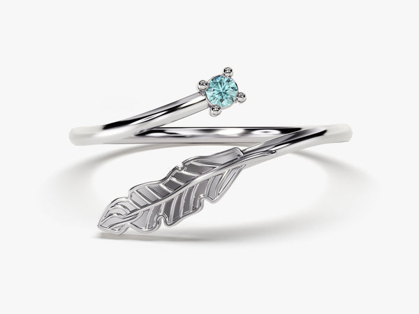 Open Leaf Aquamarine Birthstone Ring