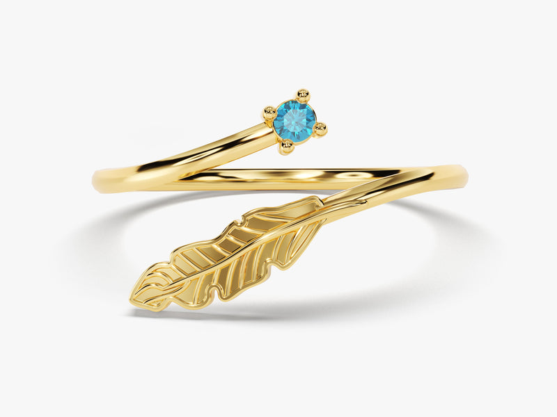 Open Leaf Blue Topaz Birthstone Ring