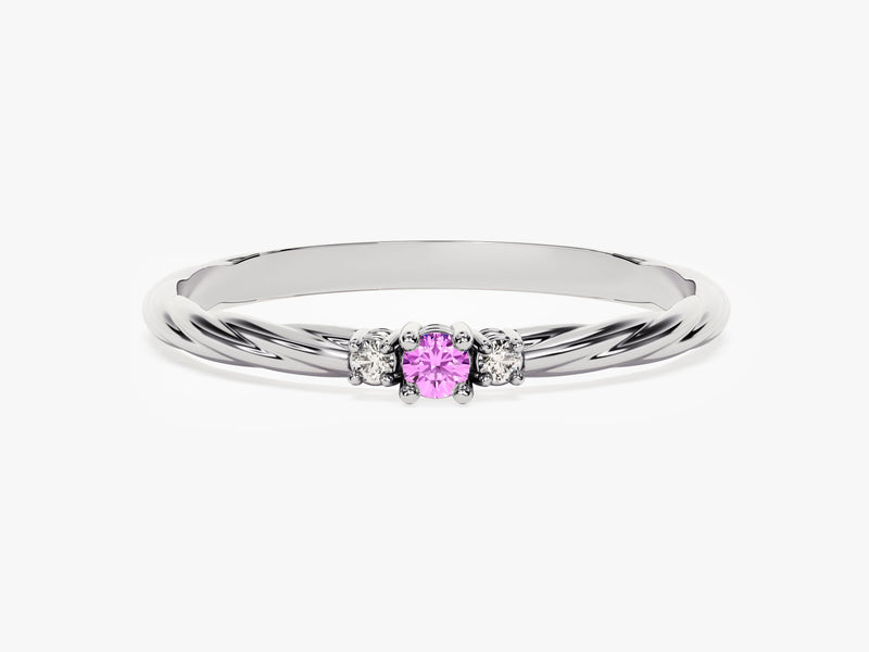 Petite Twist Pink Tourmaline Birthstone Ring