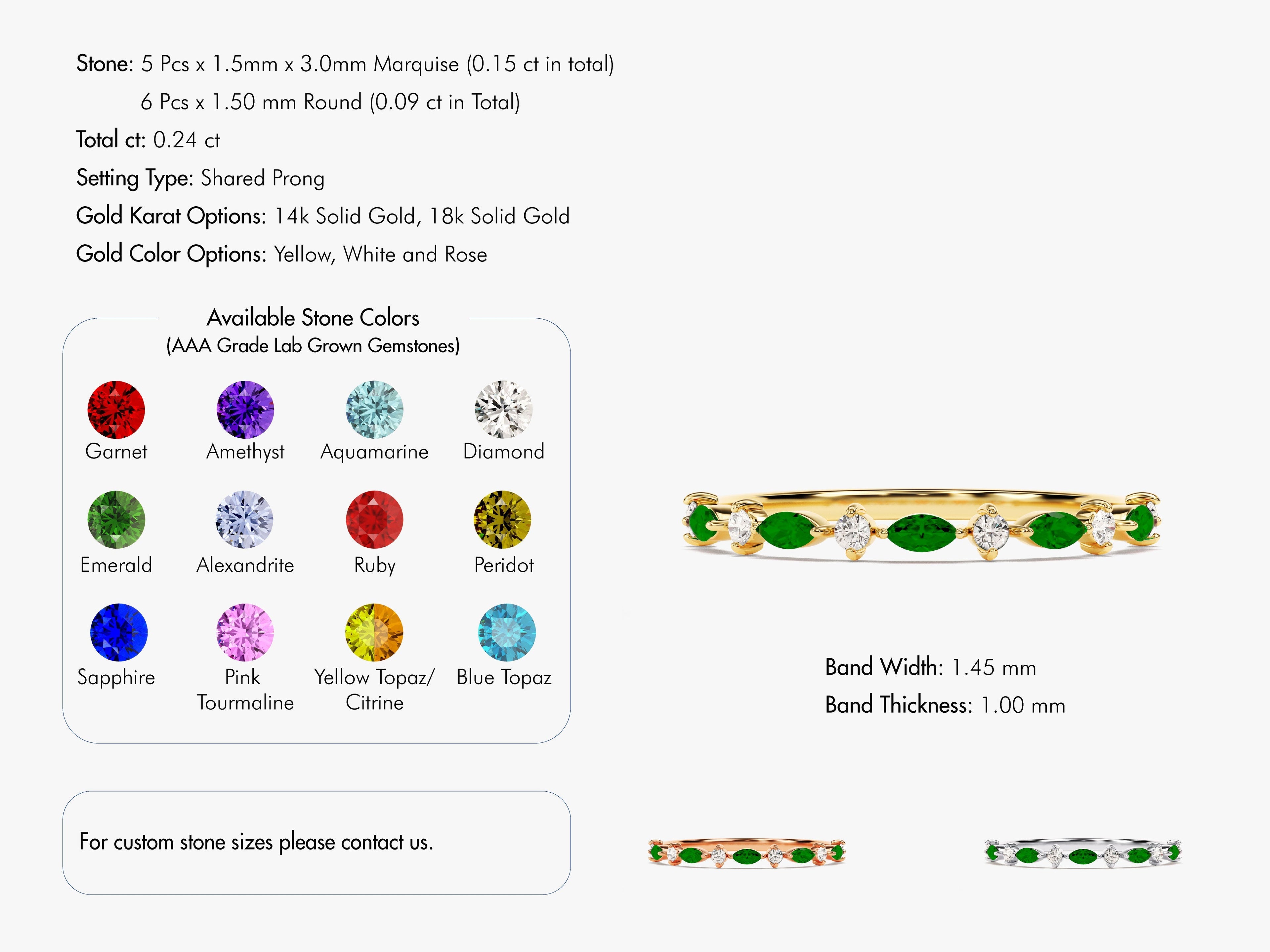 Half Eternity Marquise Peridot Birthstone Ring