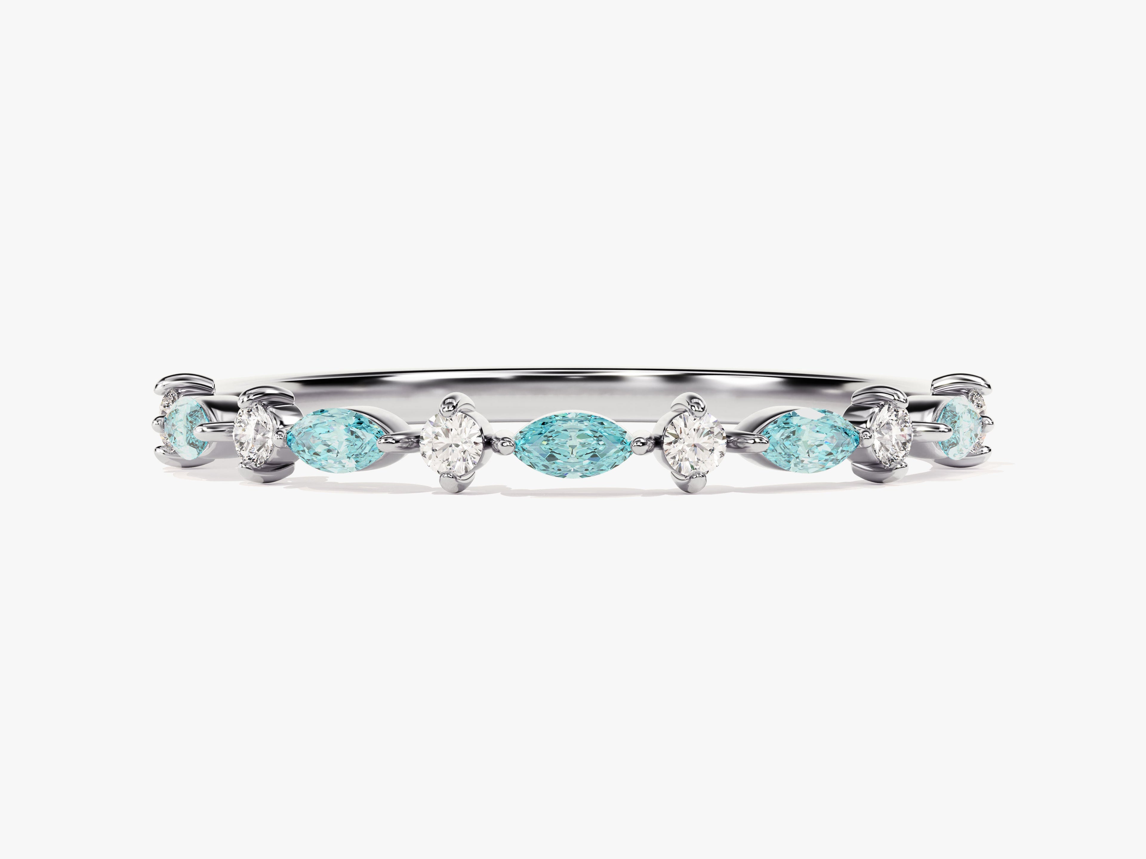 Half Eternity Marquise Aquamarine Birthstone Ring