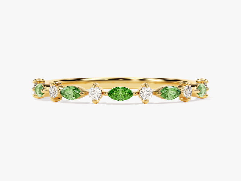 Half Eternity Marquise Emerald Birthstone Ring