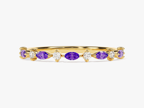 Half Eternity Marquise Amethyst Birthstone Ring