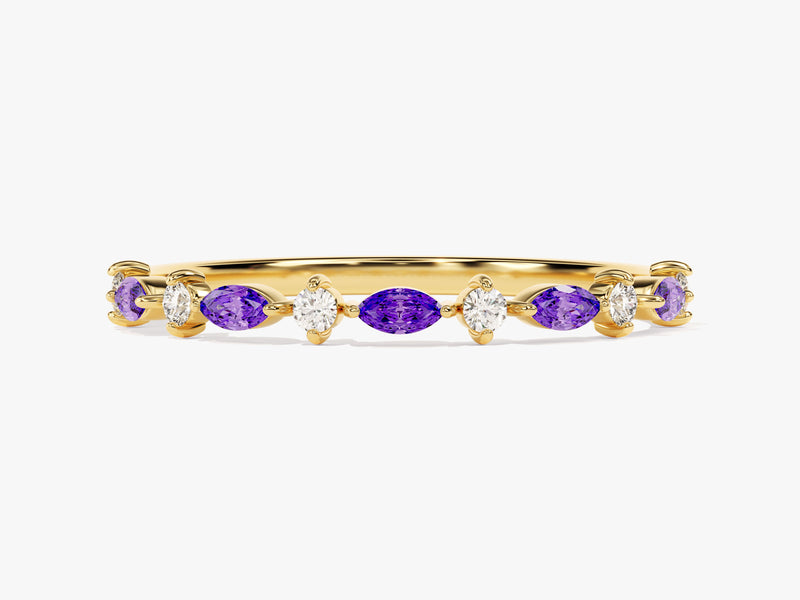 Half Eternity Marquise Amethyst Birthstone Ring