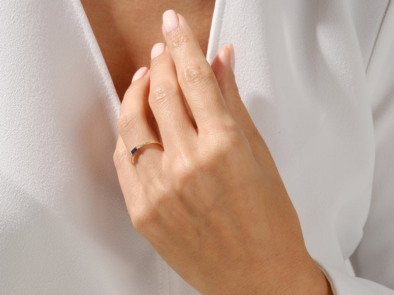 Tiny Baguette Diamond Birthstone Ring