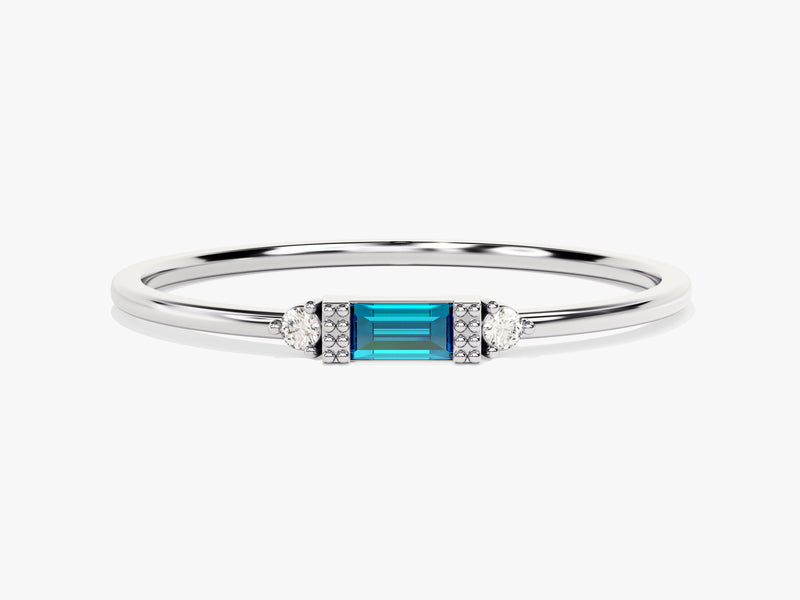 Tiny Baguette Blue Topaz Birthstone Ring