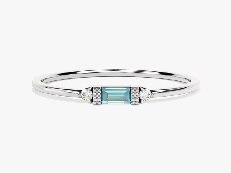 Tiny Baguette Aquamarine Birthstone Ring