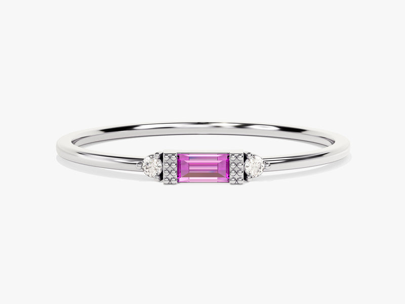 Tiny Baguette Pink Tourmaline Birthstone Ring