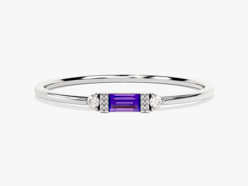 Tiny Baguette Amethyst Birthstone Ring