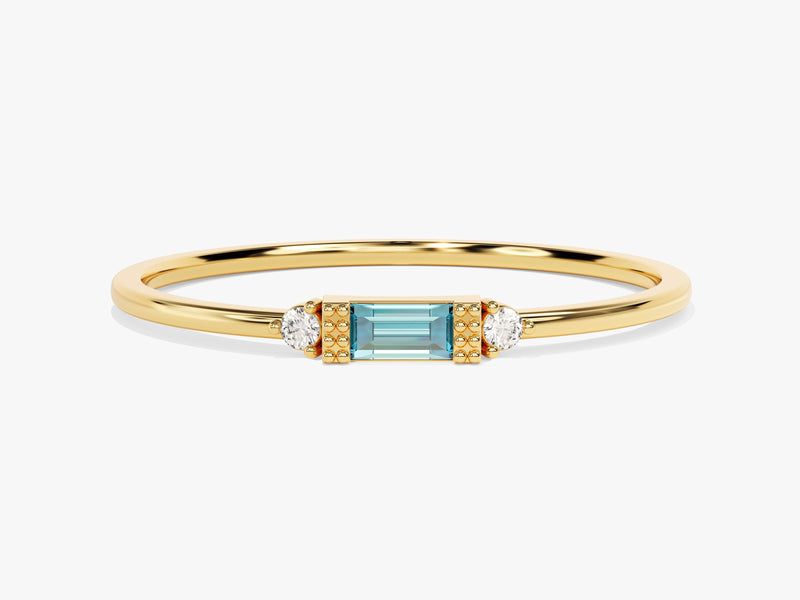 Tiny Baguette Aquamarine Birthstone Ring