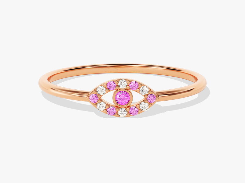 Evil Eye Pink Tourmaline Birthstone Ring