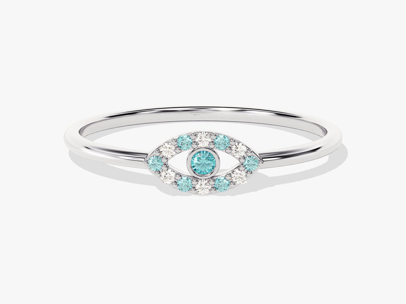 Evil Eye Aquamarine Birthstone Ring