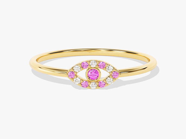 Evil Eye Pink Tourmaline Birthstone Ring