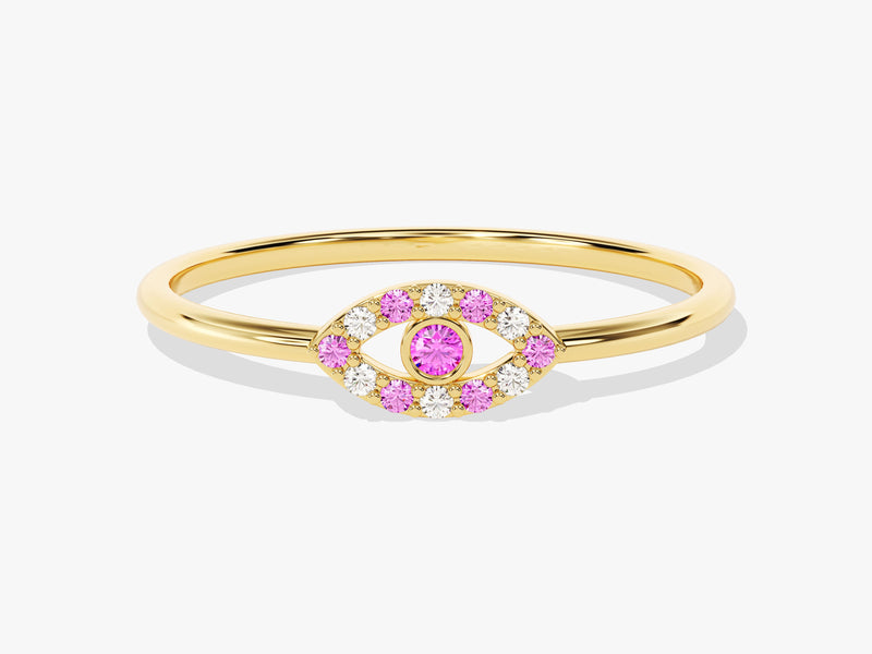 Evil Eye Pink Tourmaline Birthstone Ring