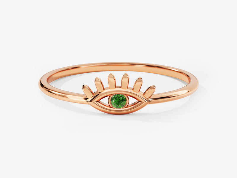 Guardian Evil Eye Emerald Birthstone Ring