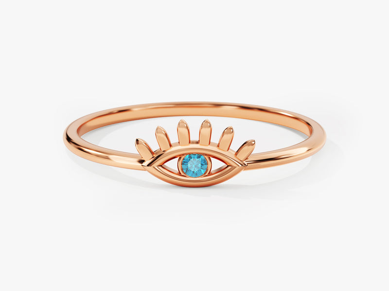 Guardian Evil Eye Blue Topaz Birthstone Ring