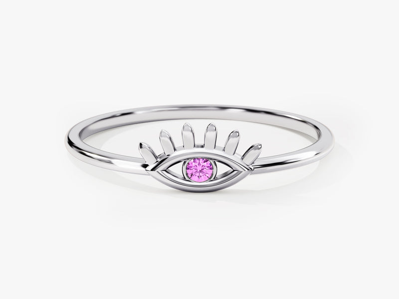 Guardian Evil Eye Pink Tourmaline Birthstone Ring