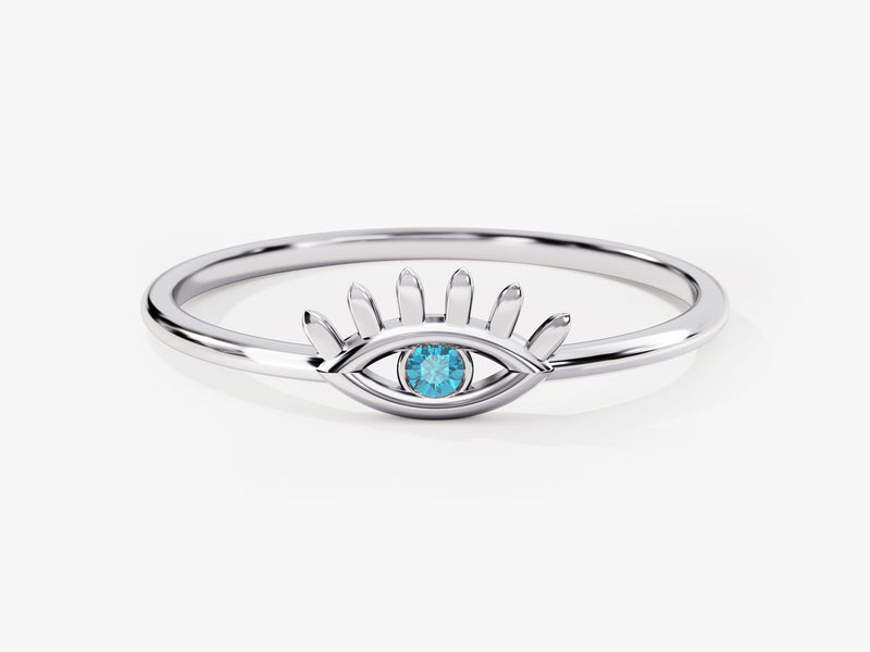 Guardian Evil Eye Blue Topaz Birthstone Ring