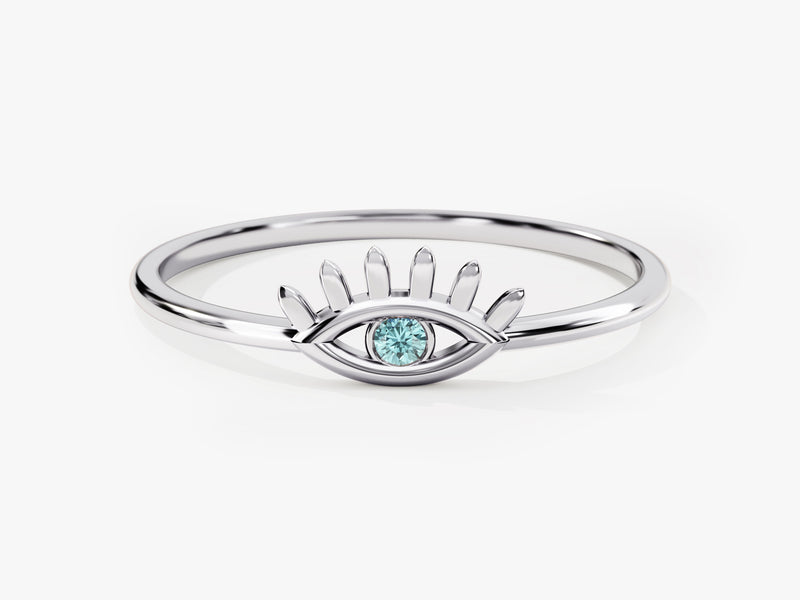 Guardian Evil Eye Aquamarine Birthstone Ring