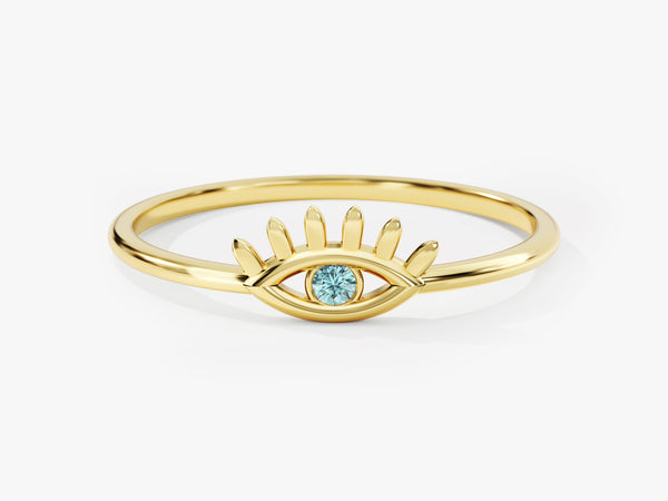 Guardian Evil Eye Aquamarine Birthstone Ring