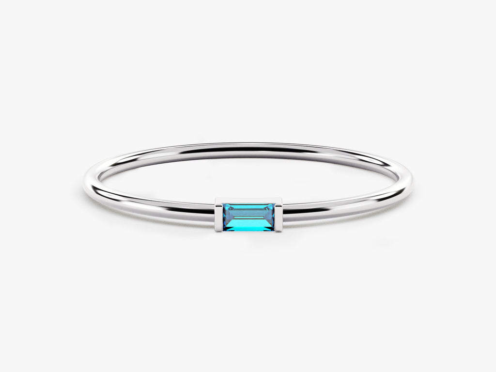 Solo Baguette Blue Topaz Birthstone Ring