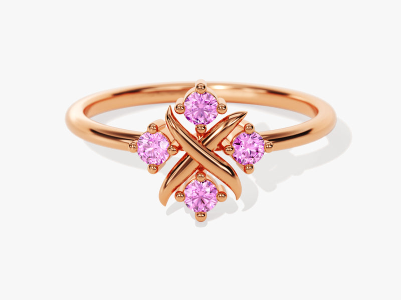 Flower Pink Tourmaline Birthstone Ring