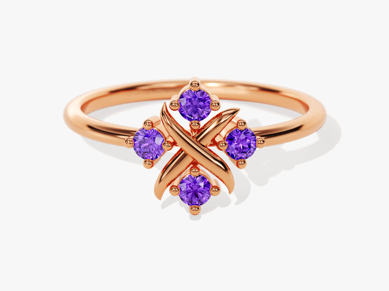 Flower Amethyst Birthstone Ring